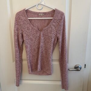 Free People Lace Long Sleeve Top - Pink